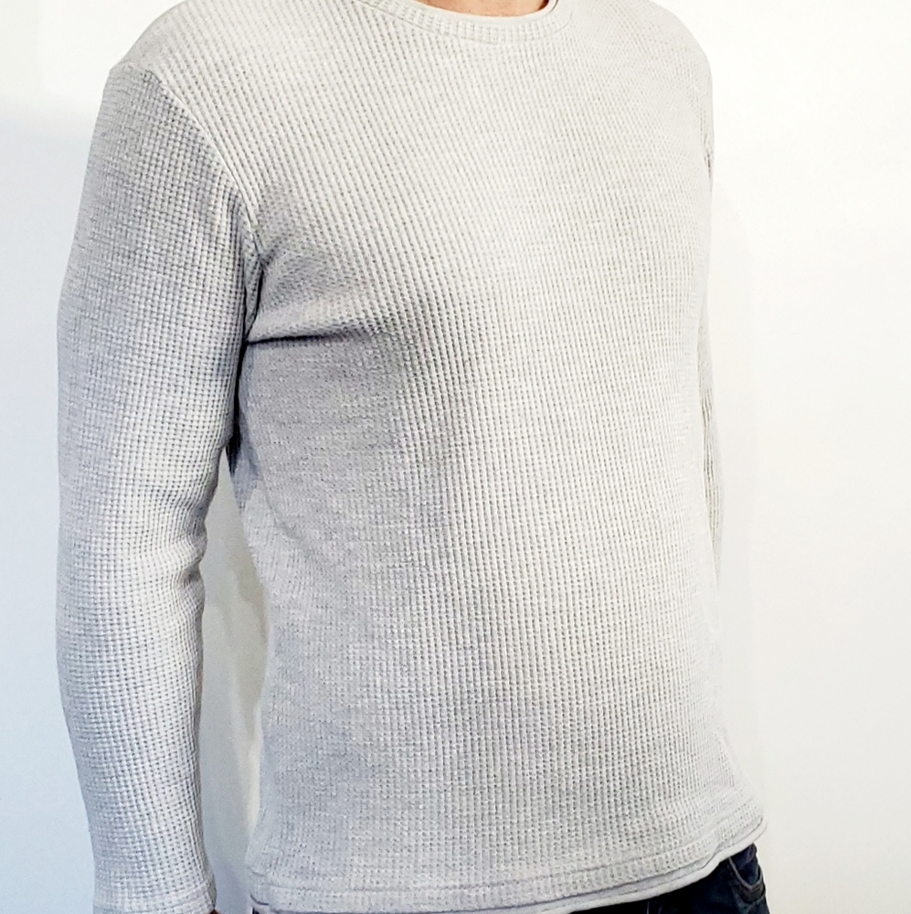 PULL & BEAR Waffle Knit Light Grey Sweater *Men's Eur XL